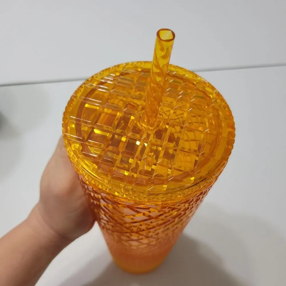Starbucks Studded Tumbler 2022 Dining‎ Orange Disco Grid Prism Venti 24 oz Cup